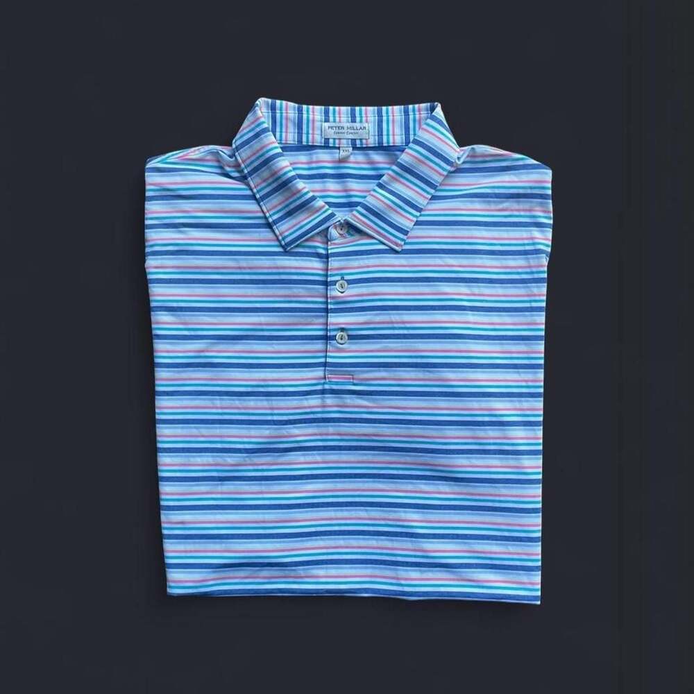 Peter Millar Summer Comfort Polo Men’s XXL Striped White Navy Pink Yellow